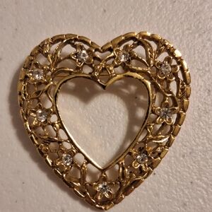 Vintage Floral Heart Brooch Pin W/O Box